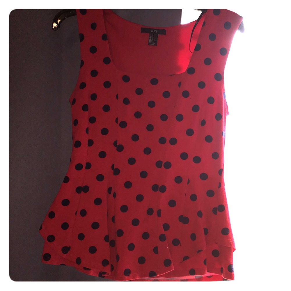 Forever 21 red and navy polka dot top